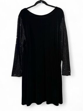 MARINA Black Long-Sleeve Dress with Sequin Sleeves